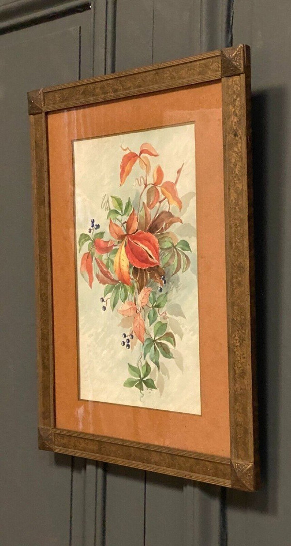 Acquerello su carta Natura morta con fiori XX secolo di M. Jagu 1914