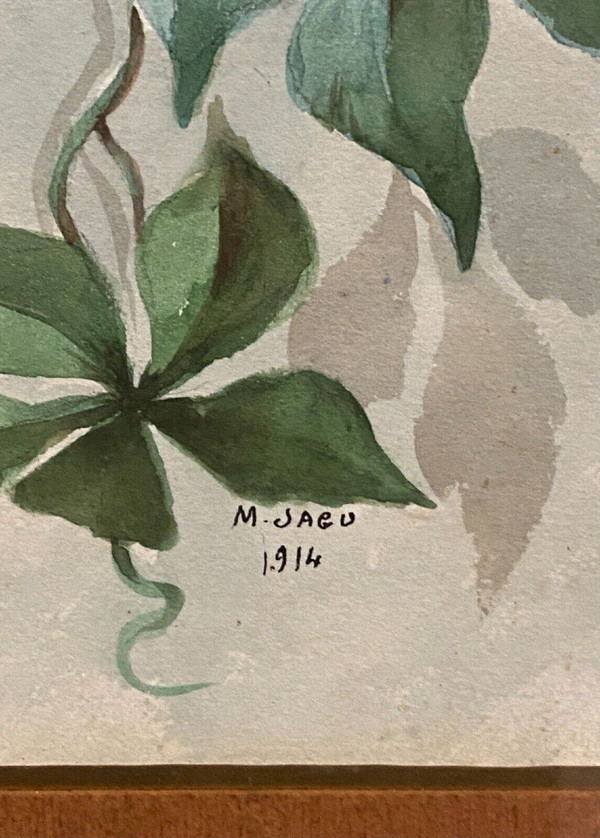 Acquerello su carta Natura morta con fiori XX secolo di M. Jagu 1914