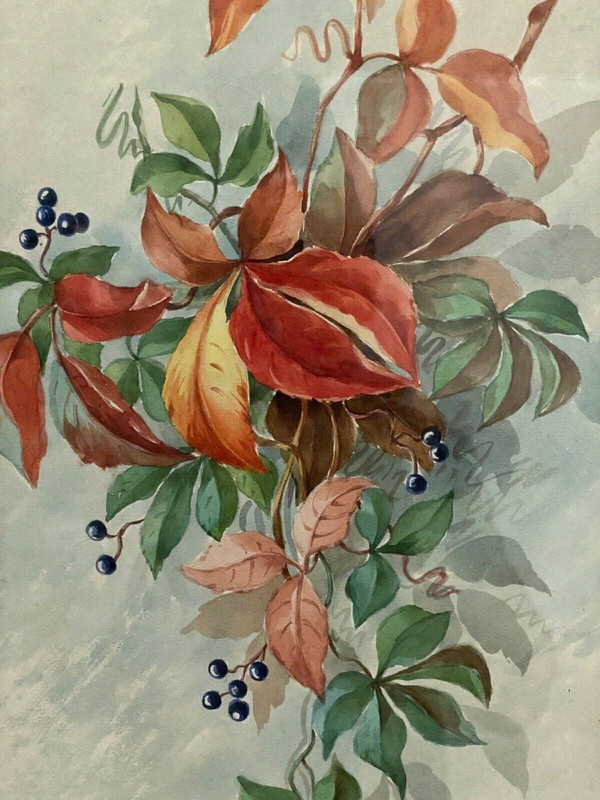 Acquerello su carta Natura morta con fiori XX secolo di M. Jagu 1914