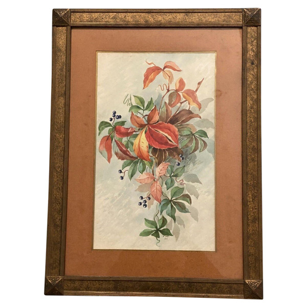 Acquerello su carta Natura morta con fiori XX secolo di M. Jagu 1914