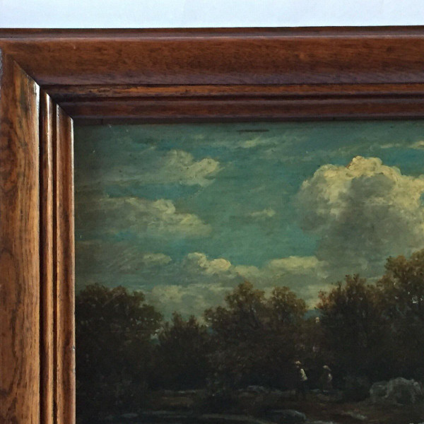 Öl auf Holzplatte von Chevalier 1878 Bühne Barbizon Holzrahmen
