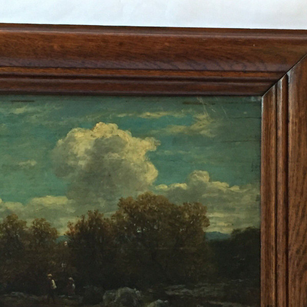 Öl auf Holzplatte von Chevalier 1878 Bühne Barbizon Holzrahmen