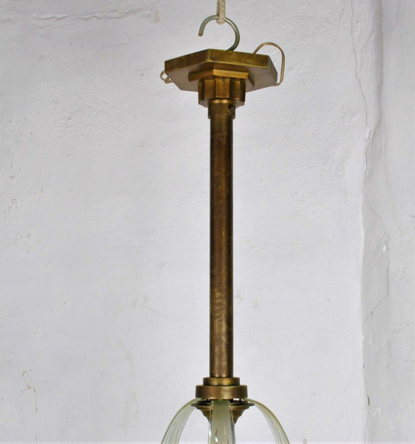 Lustre En Bronze Et Verre, Art Déco, XXème Siècle