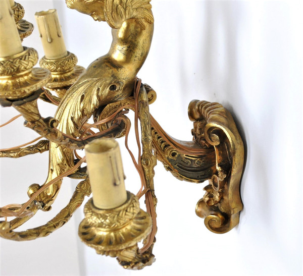 Coppia di appliques in bronzo dorato con putti alati, Napoleone III, XIX secolo