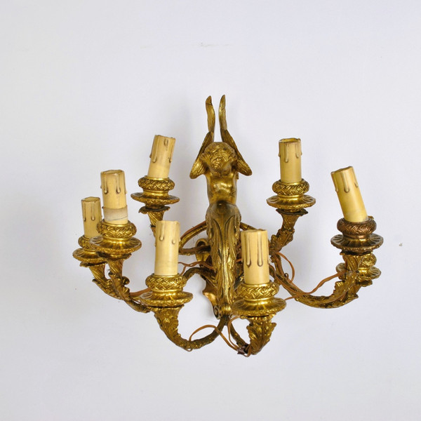 Coppia di appliques in bronzo dorato con putti alati, Napoleone III, XIX secolo