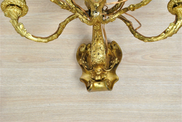 Coppia di appliques in bronzo dorato con putti alati, Napoleone III, XIX secolo