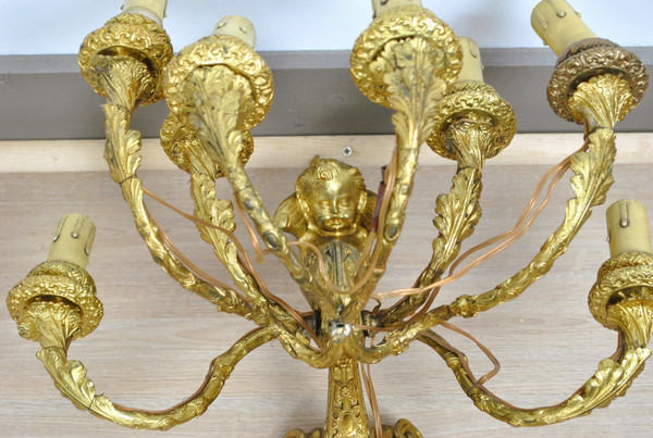 Coppia di appliques in bronzo dorato con putti alati, Napoleone III, XIX secolo