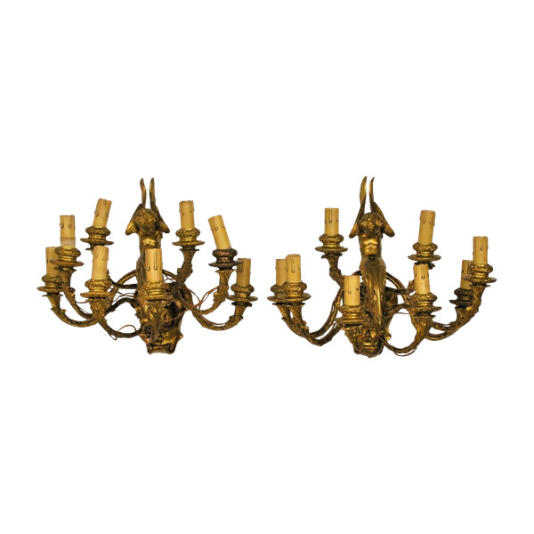 Coppia di appliques in bronzo dorato con putti alati, Napoleone III, XIX secolo