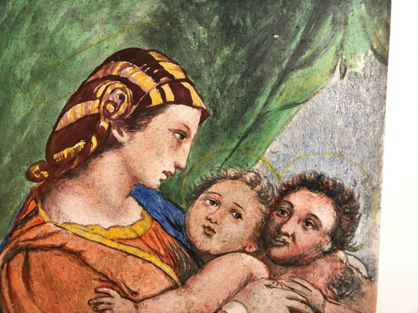 Peinture sur carreau Vierge Madone d'après Raphaël XIXe 21 Martin Brey
