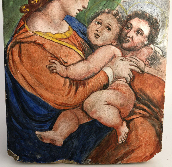 Peinture sur carreau Vierge Madone d'après Raphaël XIXe 21 Martin Brey