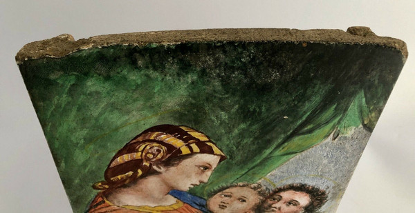Peinture sur carreau Vierge Madone d'après Raphaël XIXe 21 Martin Brey