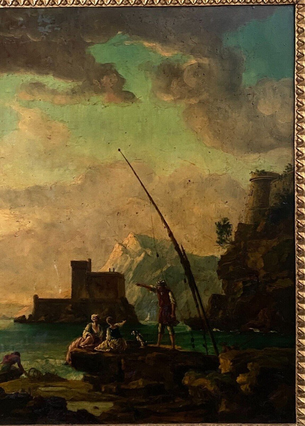 Huile sur panneau scène de port suiveur de Delacroix Marseille XIXe