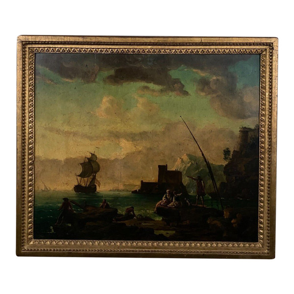 Huile sur panneau scène de port suiveur de Delacroix Marseille XIXe