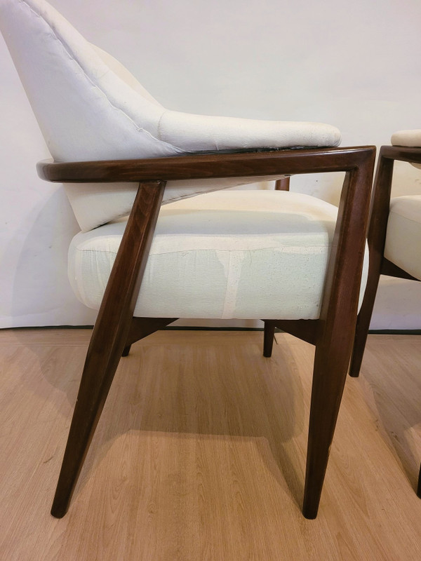 Pair De Fauteuils En Bois Dossier Corbeille, Années 50/60, XXème Siècle