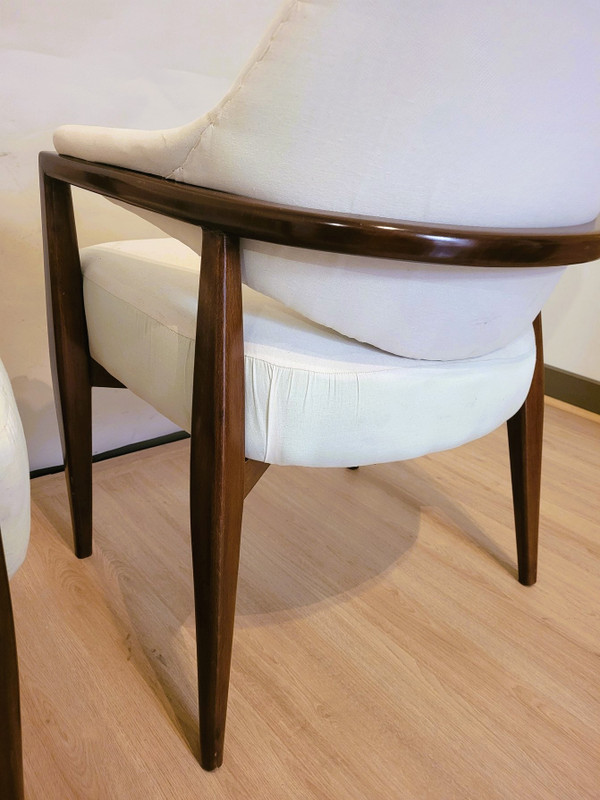 Pair De Fauteuils En Bois Dossier Corbeille, Années 50/60, XXème Siècle