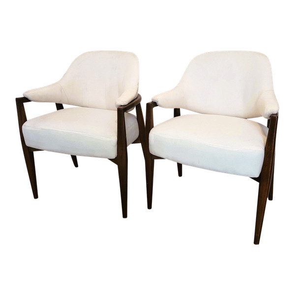 Pair De Fauteuils En Bois Dossier Corbeille, Années 50/60, XXème Siècle