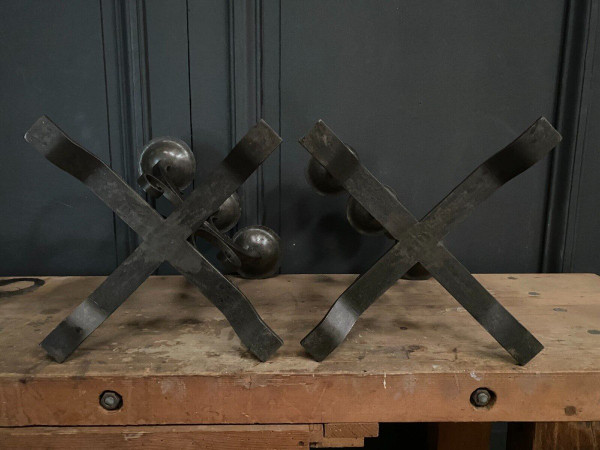 Pair of neo-gothic ironwork candlesticks with 3 lights, 1940