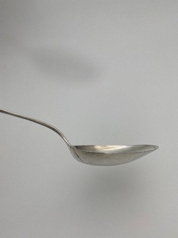 Solid silver stew spoon 18th century monogram and hallmarks 233 grams