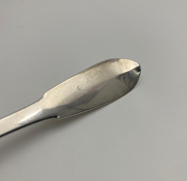 Solid silver stew spoon 18th century monogram and hallmarks 233 grams