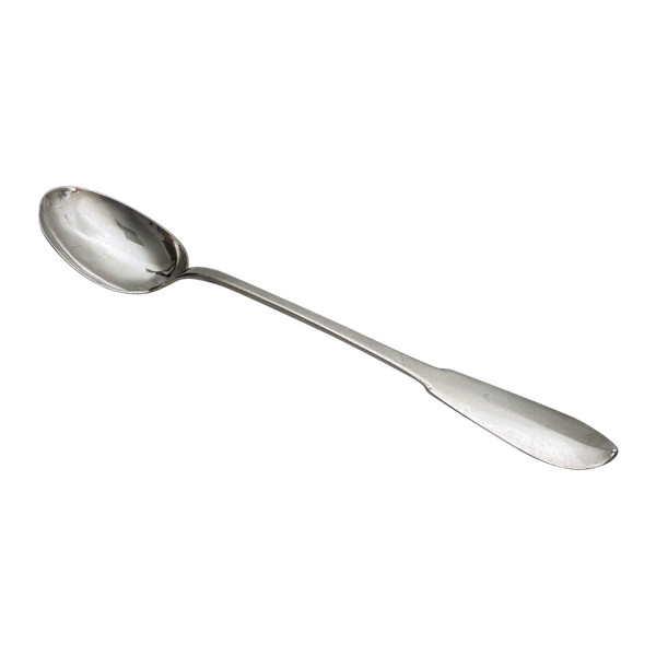 Solid silver stew spoon 18th century monogram and hallmarks 233 grams