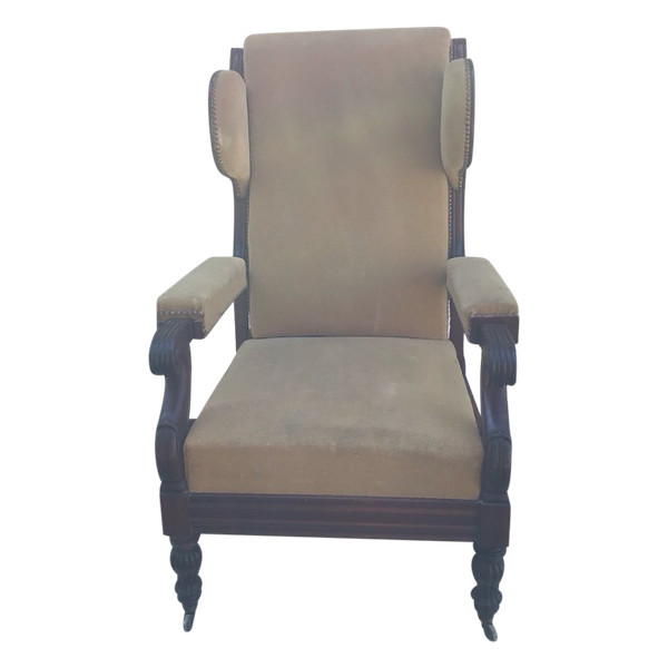 Sessel Voltaire mit Ohren alt Mahagoni Restaurationszeit Modell neigbar