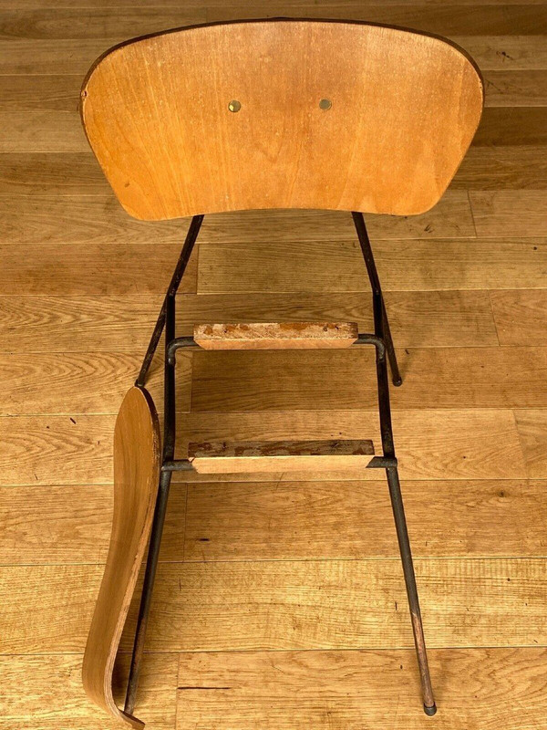 Paire de chaises courbes 1960 métal tubulaire Robert Mathieu
