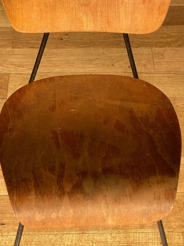 Paire de chaises courbes 1960 métal tubulaire Robert Mathieu