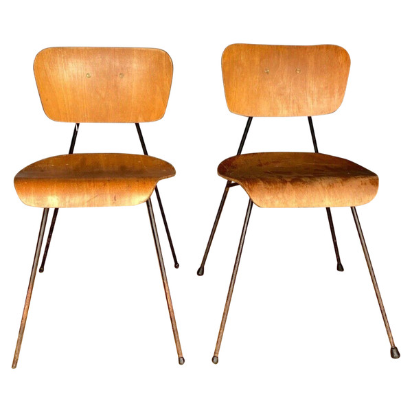 Paire de chaises courbes 1960 métal tubulaire Robert Mathieu