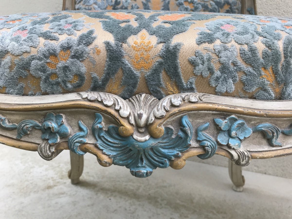 Pair of large Louis XV style armchairs in lacquered wood 20th century
