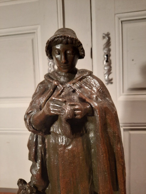 Bronze représentant une bergère et son chien, signé ABBAL.