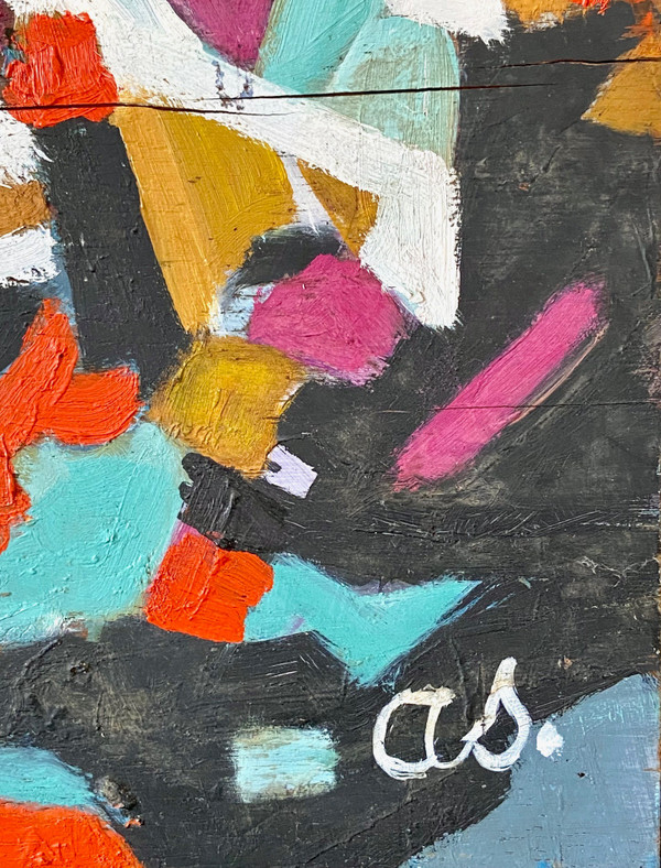 Andrée Simon (1896-1981), Abstrakte Komposition, Öl Auf Tafel Von 1978.