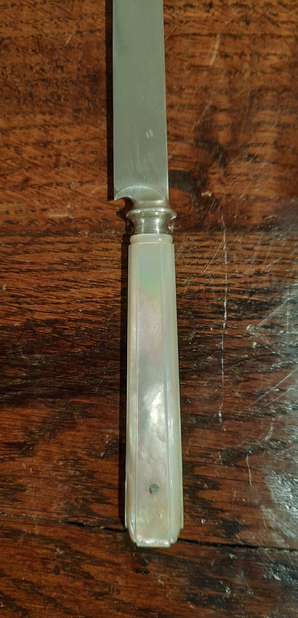 Diciotto coltelli in argento massiccio e madreperla in una custodia in palissandro del periodo Napoleone III.