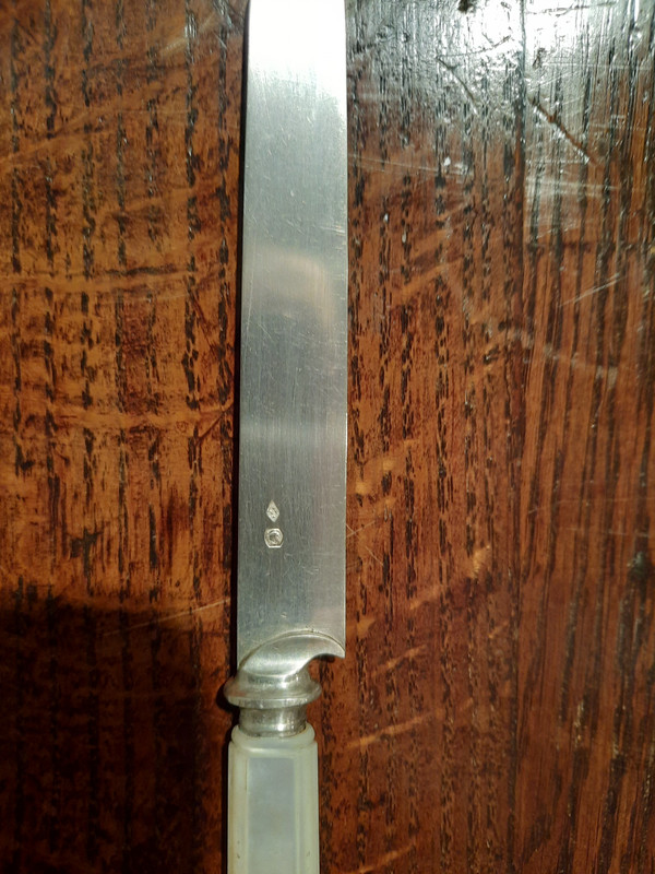 Diciotto coltelli in argento massiccio e madreperla in una custodia in palissandro del periodo Napoleone III.