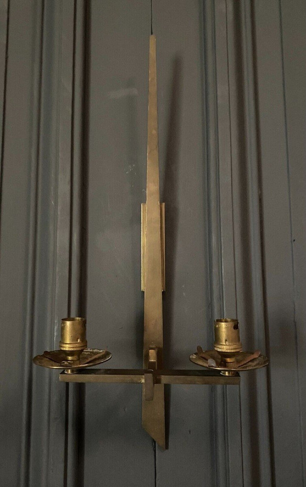 Applique en bronze moderniste 1960 deux feux