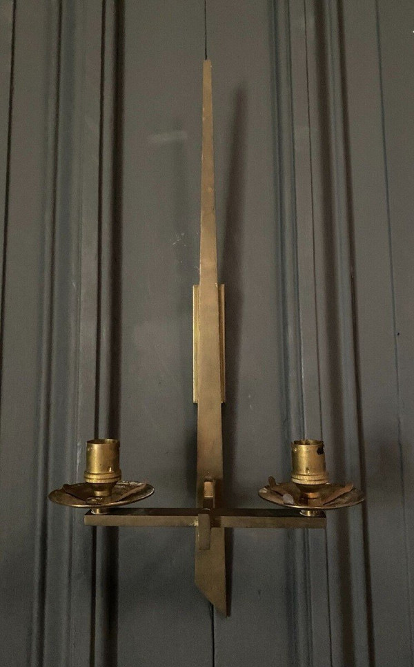 Applique en bronze moderniste 1960 deux feux