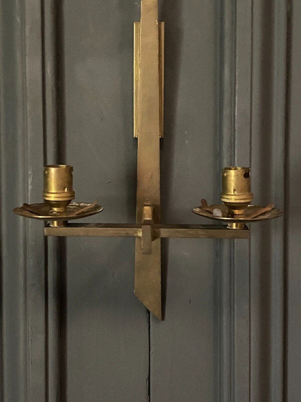 Applique en bronze moderniste 1960 deux feux