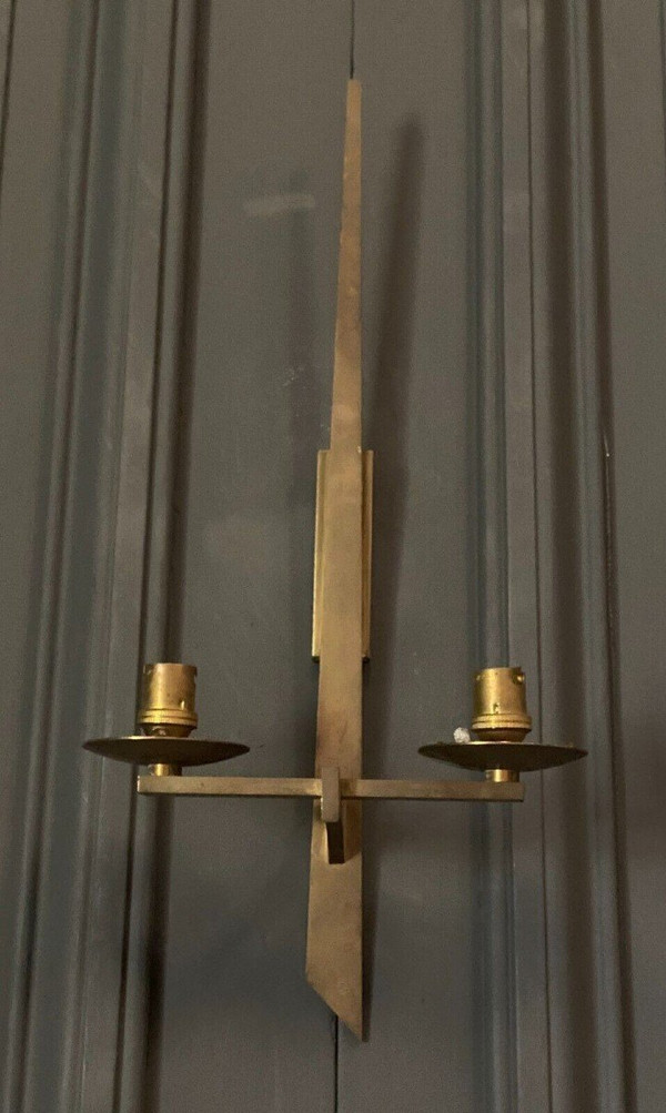 Applique en bronze moderniste 1960 deux feux
