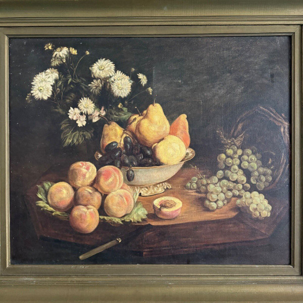 Öl auf Leinwand 1900 nach Fantin Latour Stillleben Blumen und Früchte