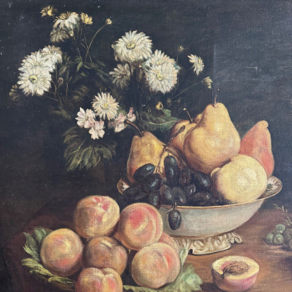 Öl auf Leinwand 1900 nach Fantin Latour Stillleben Blumen und Früchte