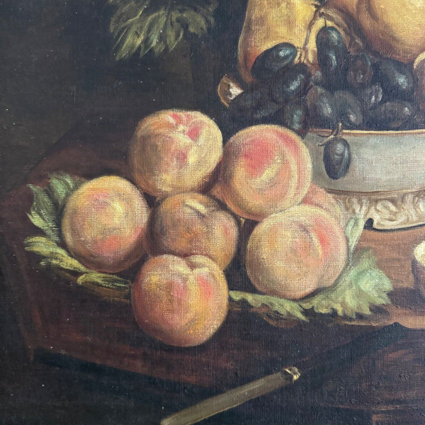Öl auf Leinwand 1900 nach Fantin Latour Stillleben Blumen und Früchte