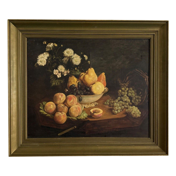 Öl auf Leinwand 1900 nach Fantin Latour Stillleben Blumen und Früchte
