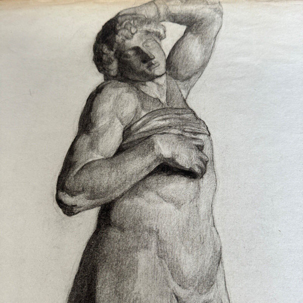 Dessin fusain portrait homme à l'Antique par Berger dit Lheureux Biloul