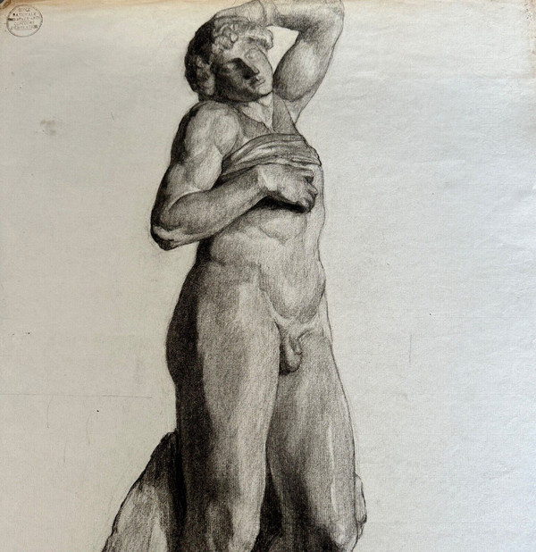 Dessin fusain portrait homme à l'Antique par Berger dit Lheureux Biloul