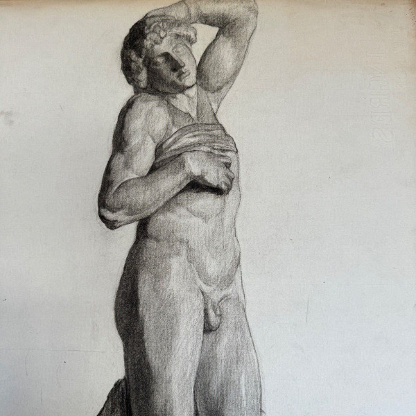 Dessin fusain portrait homme à l'Antique par Berger dit Lheureux Biloul