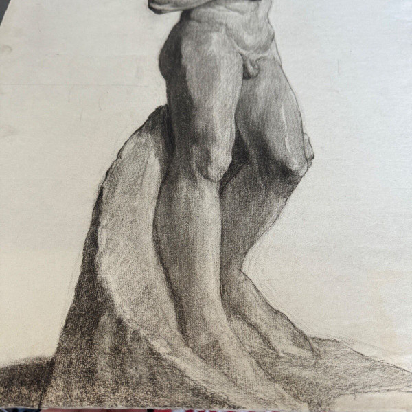 Dessin fusain portrait homme à l'Antique par Berger dit Lheureux Biloul