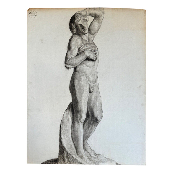 Dessin fusain portrait homme à l'Antique par Berger dit Lheureux Biloul