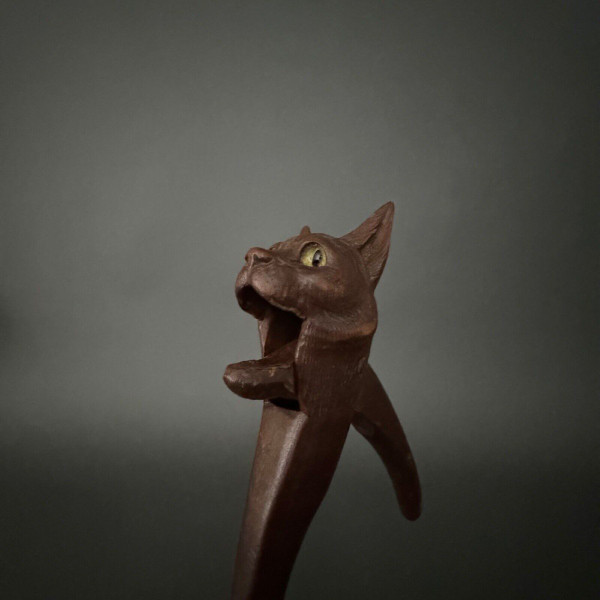 Black Forest zoomorphic wooden nutcracker with cat design early 20th century