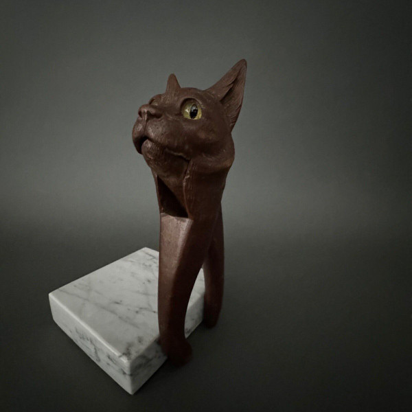 Black Forest zoomorphic wooden nutcracker with cat design early 20th century