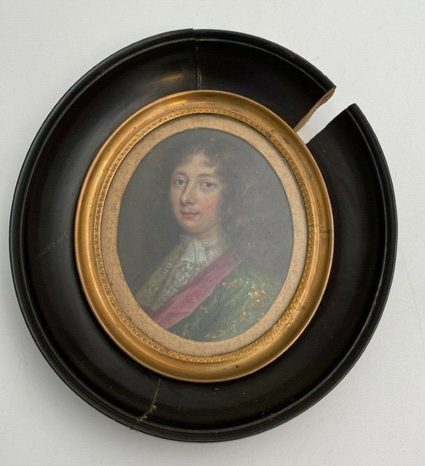 Hand-painted miniature by a 17th or 18th century nobleman with blackened pearwood frame
