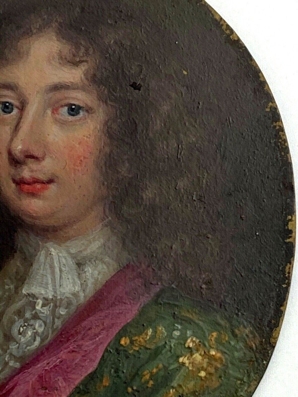 Hand-painted miniature by a 17th or 18th century nobleman with blackened pearwood frame